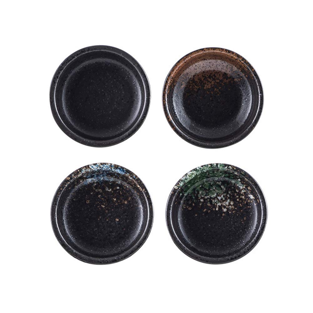 Gaolinci Japanese Retro Fancy Glaze Seasoning Dish, 3-Inch Round Soy Sauce Dish Wasabi Dish (Set Of 4)