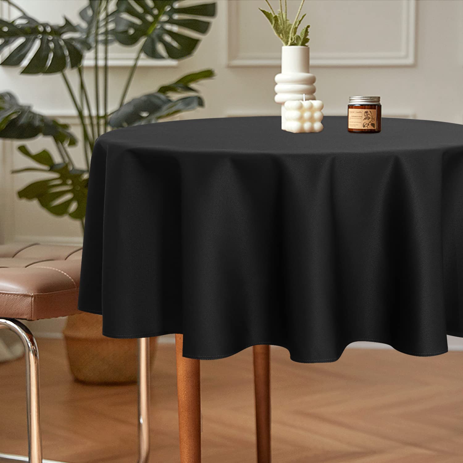 Sancua 2 Pack Round Tablecloth 70 Inch Black, Stain And Wrinkle Resistant Table Cloth - Washable Polyester Table Cover For Dinin