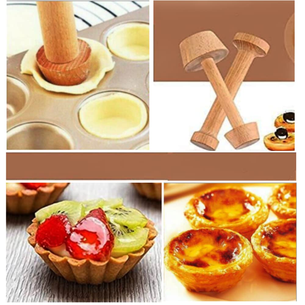 Pofuierkn Double Sided Wooden Tart Tamper Set Tart Pan Wooden Molds Egg Tarts Tamper Pastry Tools Diy Baking Shaping Kitchen Too