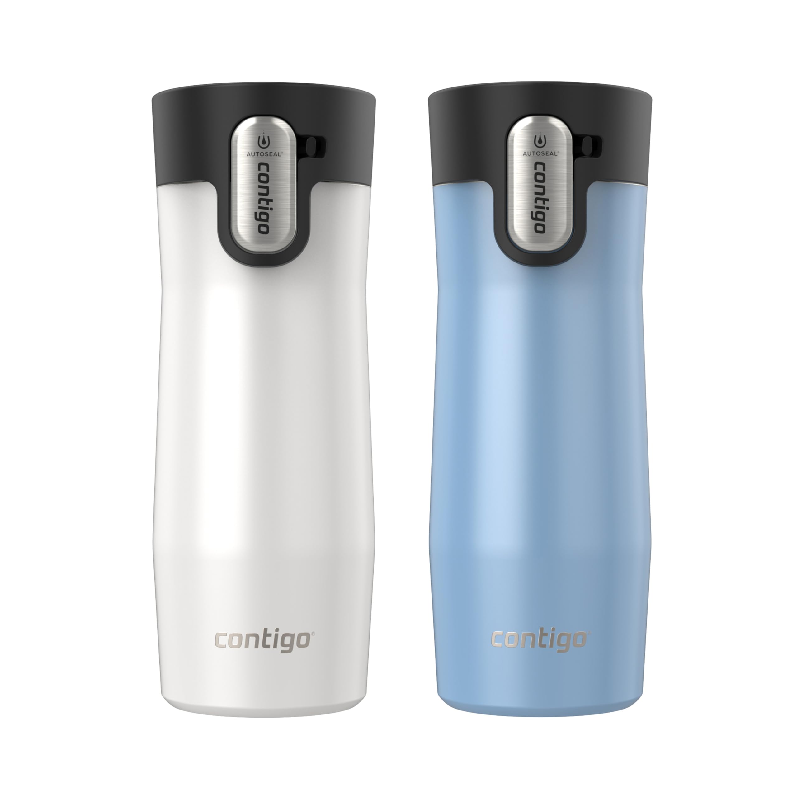 Contigo Autoseal West Loop Vacuum-Insulated Stainless Steel Travel Mug With Easy-Clean Lid, 16 Oz, 2-Pack, Salted Frosted Pearl;