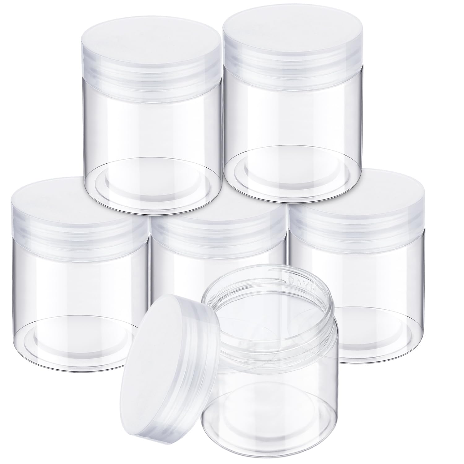 SATINIOR 6 Pack 8 oz Plastic Jars Containers with Lids Wide-mouth Refillable Leakproof Reusable Round Empty Jars for Travel Cosm