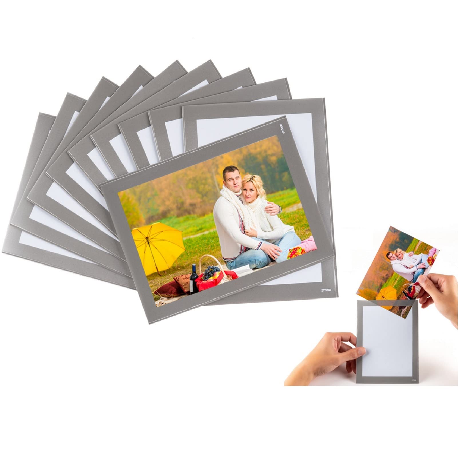 STTMGN Magnetic Photo Frames with Sliver-Grey Border(4X6,10 Pack),Magnet Picture Frame Pockets/Postcard Holder,Decorations for F