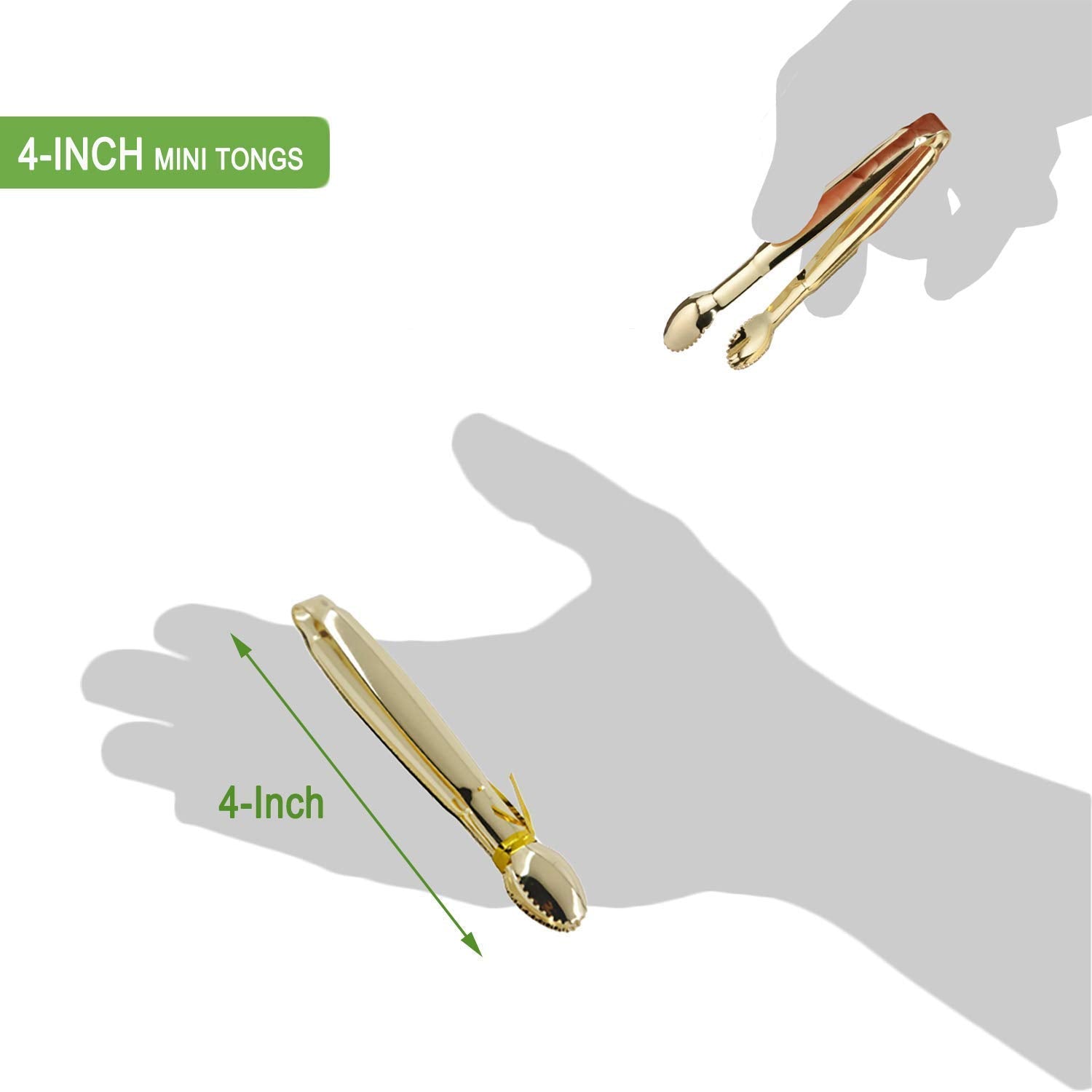 HINMAY Mini Serving Tongs Set of 4 - 4-Inch Stainless Steel Sugar Cube Tongs, Gold Finish