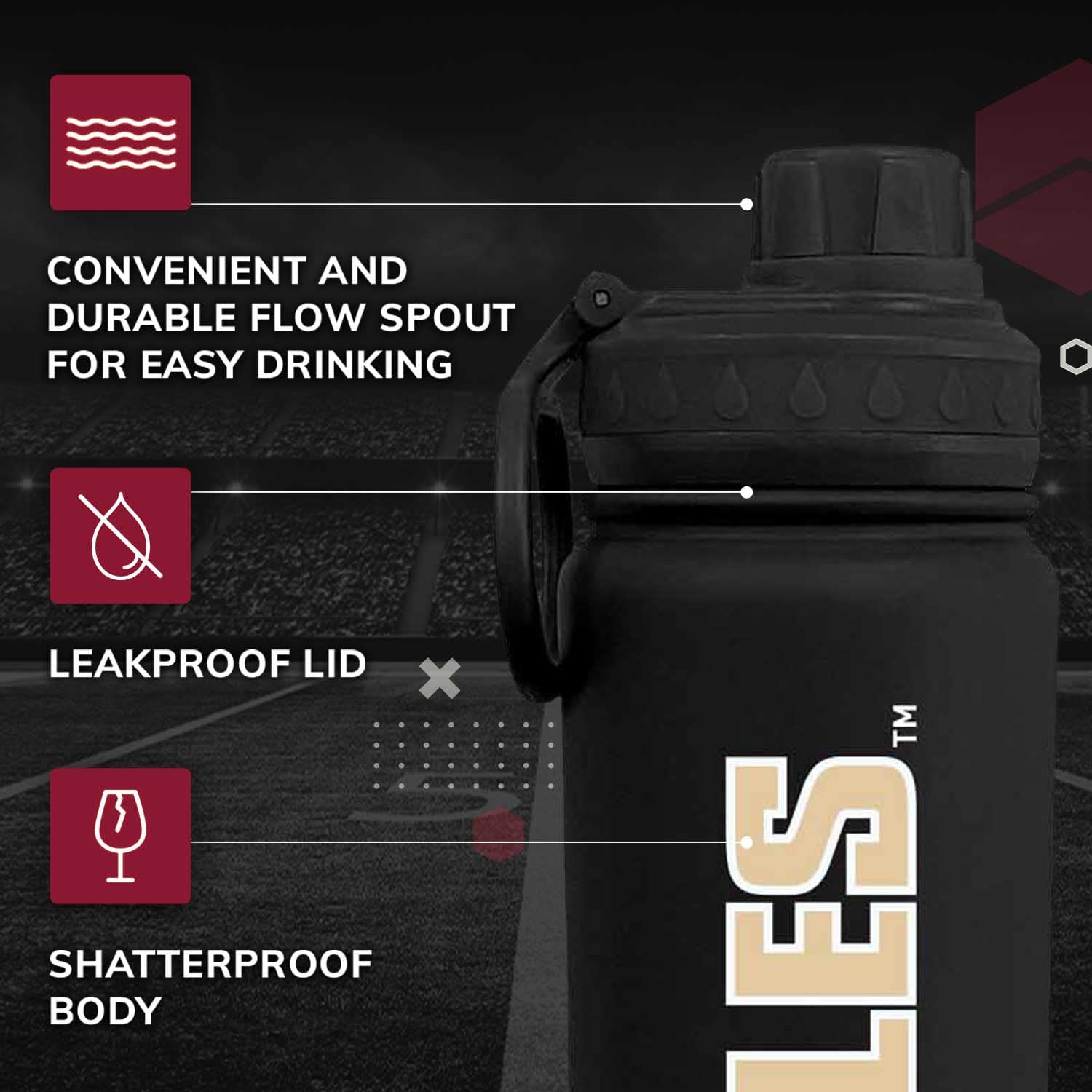 Campus Colors Ncaa Stainless Steel Water Bottle - Twist On Cap - 24 Oz - Carry Clip - Keeps Your Drinks Hot Or Cold For Hours (B