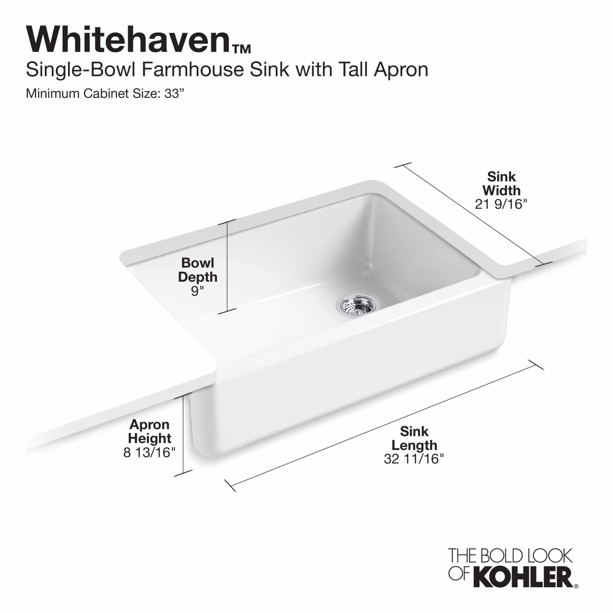 Kohler 5827-Ff Whitehaven 32-3/4 Undermount Single-Bowl Farmhouse Kitchen Sink, Sea Salt