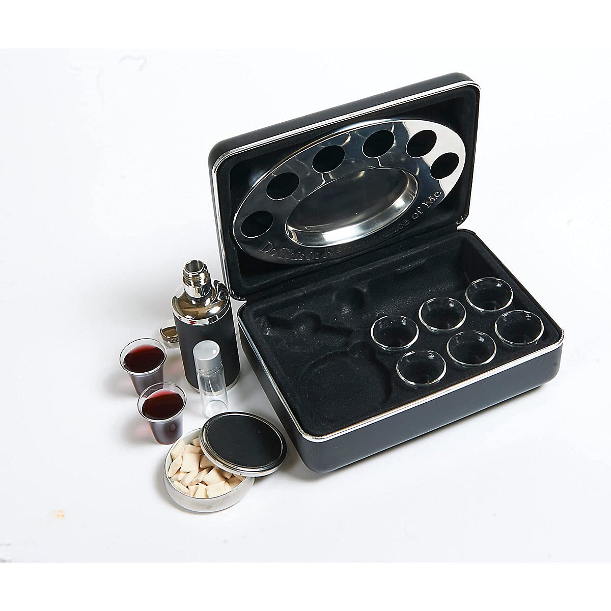 Broadman Church Supplies Legacy Portable Communion Set, 6 Glasses, Stainless Steel Bread Container and Serving Tray, 100ml Juice