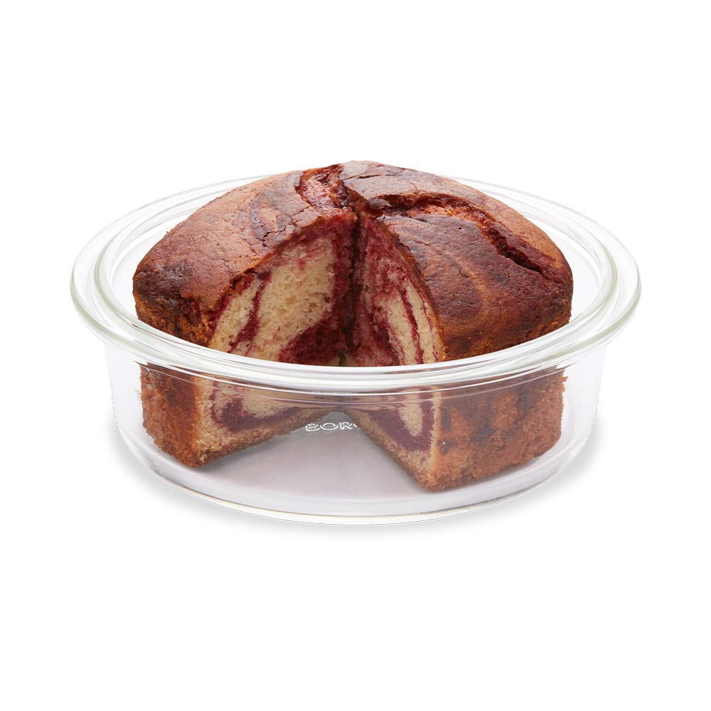 Borosil 1.4 L Easy Grip Baking & Serving Round Shape Cake Dish | Borosilicate Glass Bakeware And Serveware Casserole Dish Tray |