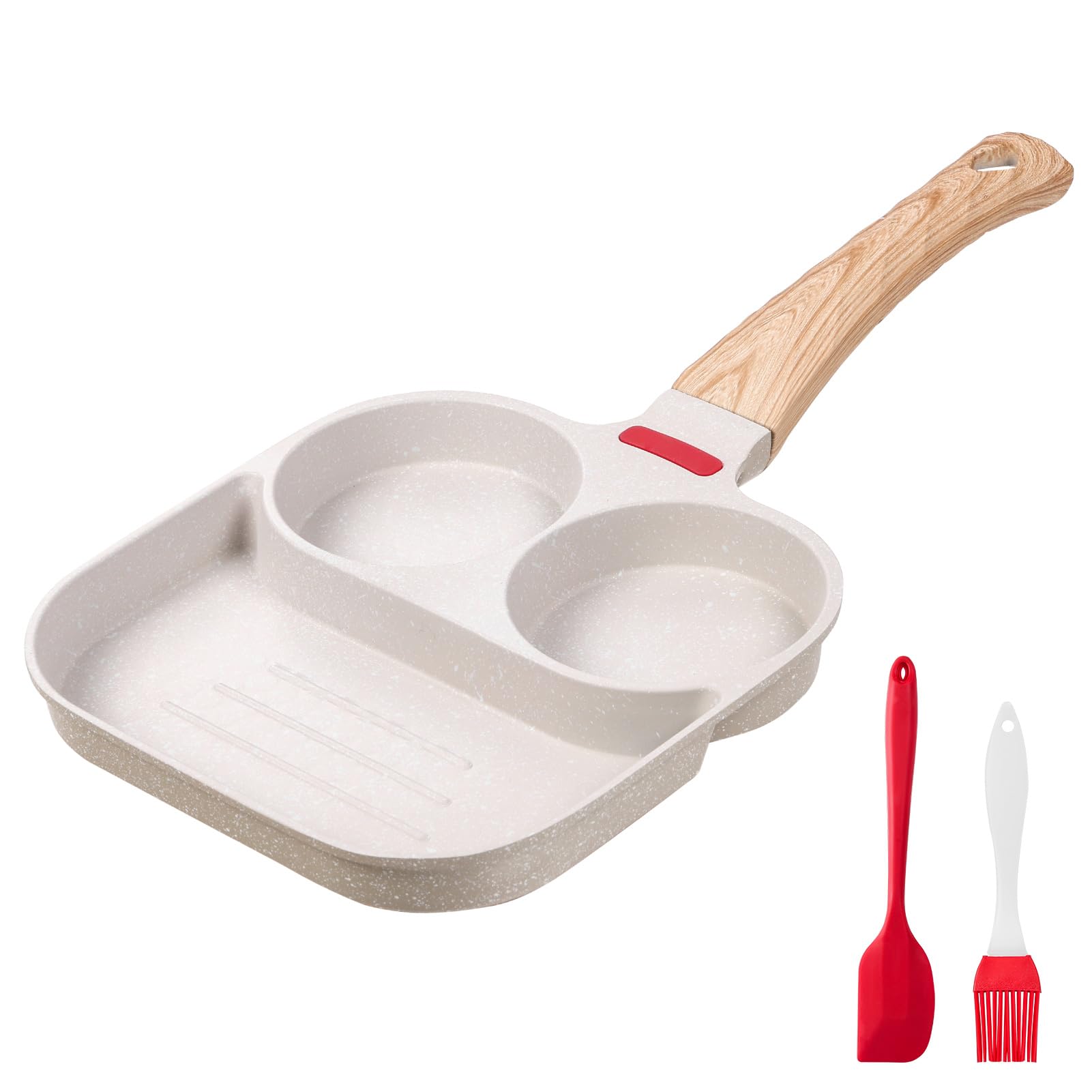 Biubumtu Egg Frying Pan Nonstick  3 Section Egg Skillet 3In1 Divided Breakfast Grill Pan, 7.9 Omelette Pan Compatible with 