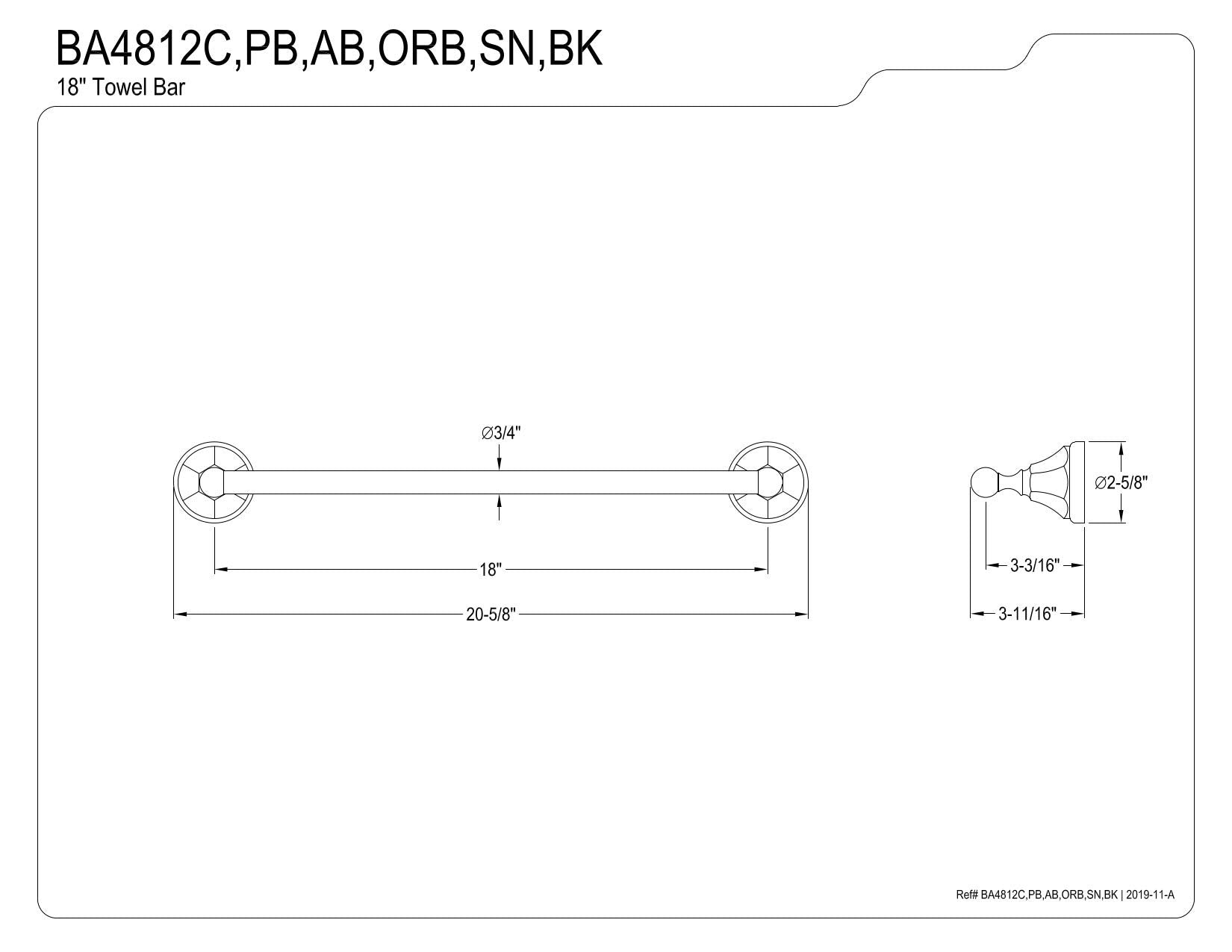 Kingston Brass BA4812C Metropolitan 18'' Towel Bar  Polished Chrome