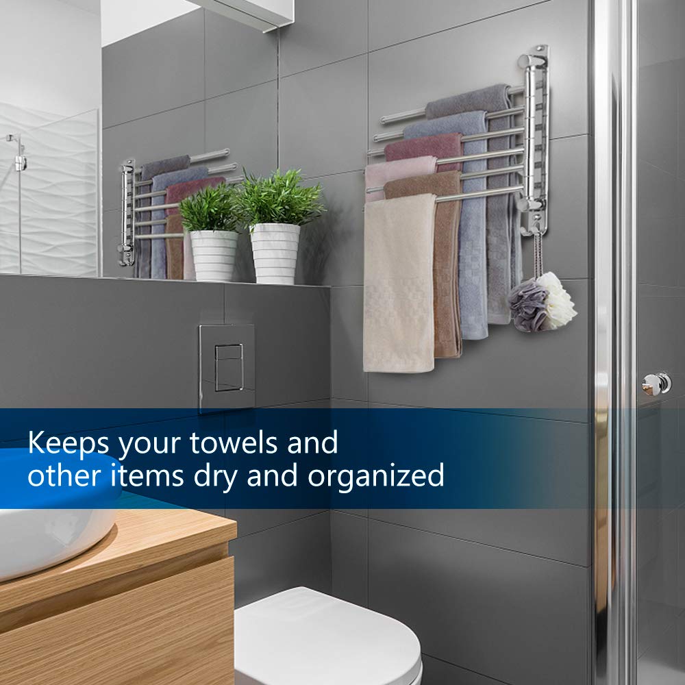Towel Rack Wall Mounted JSVER Stainless Steel Bathroom Towel Rack  Swivel 6 Arms Towel Bar 180