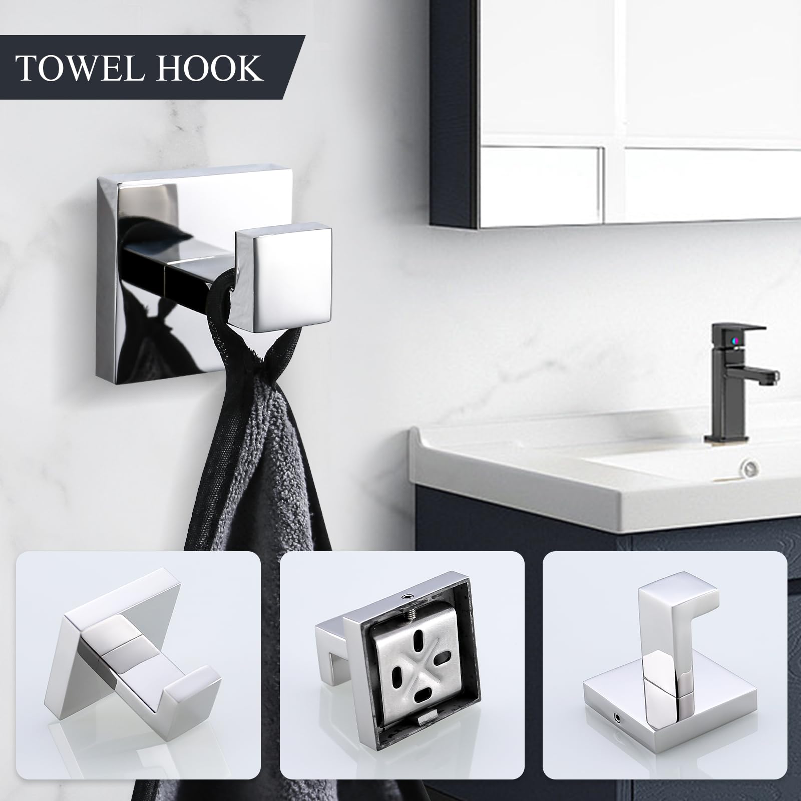 TURS 5-Piece Bathroom Hardware Set Polished Towel Bar Holder Sets Hand Towel Holder and 2 Towel Hooks  Stainless Steel Wall Mounted  Q7P-P5