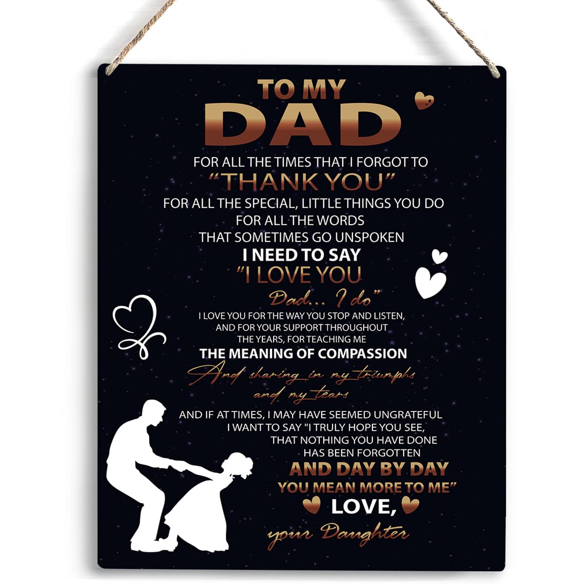 To My Dad Wooden Hanging Sign - Best Dad Gifts for Birthday, Anniversary & Fathers Day - Wall Art, Home Decor - 8 x 10 Inches