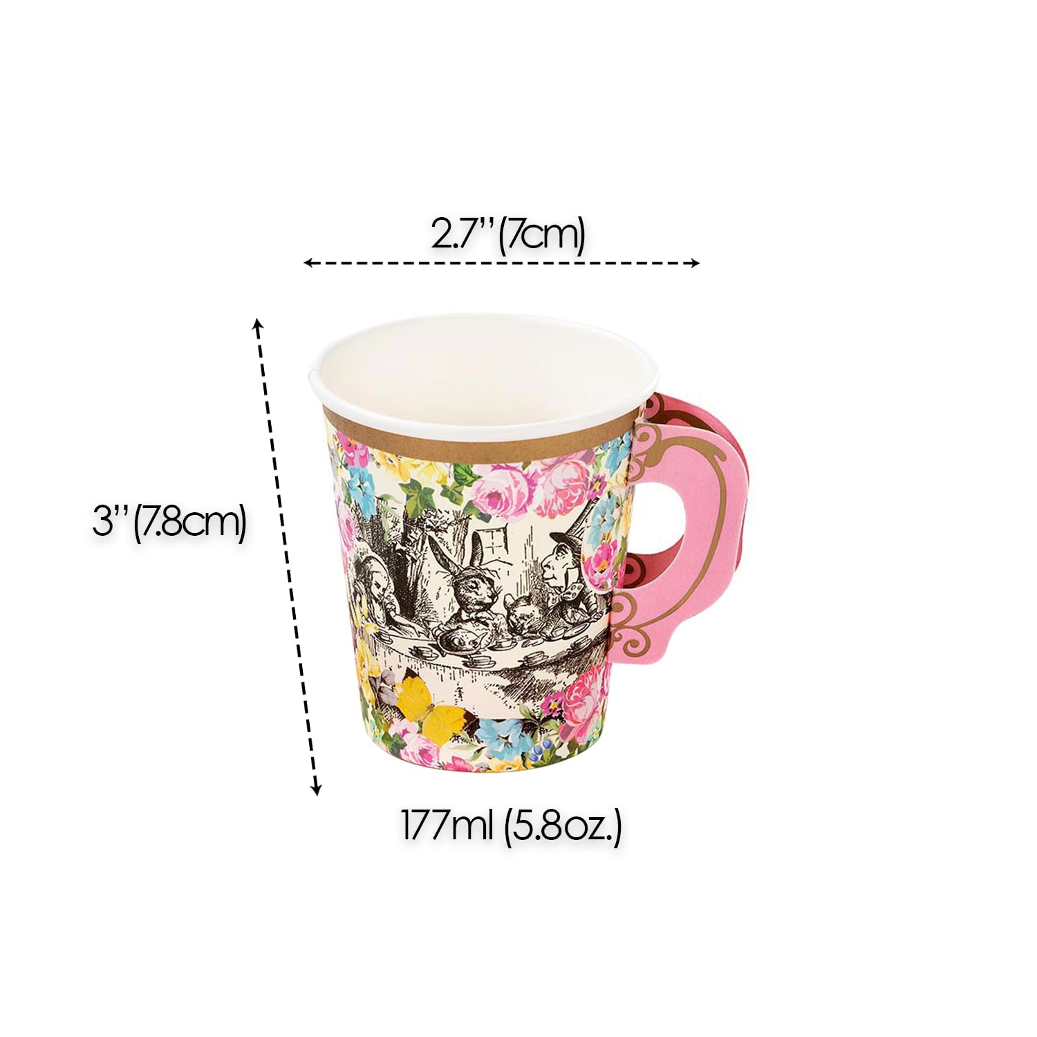 Talking Tables Truly Alice Alice In Wonderland Mad Hatter Party Cup Set With Handle And Saucers In 3 Designs For A Tea Party Or