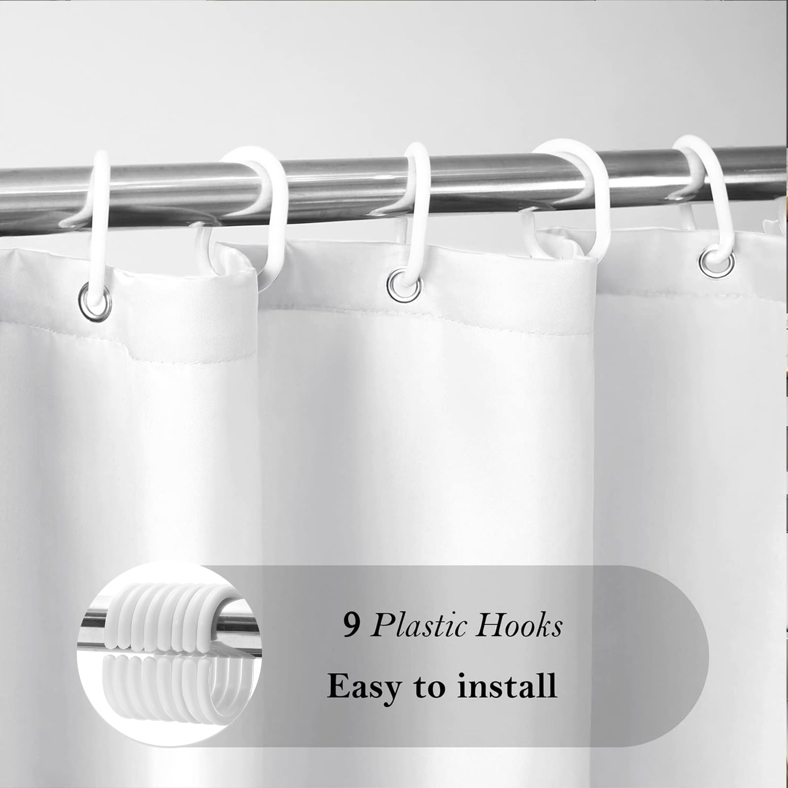 AooHome White Stall Size Bathroom Curtain for Hotel  Fabric Shower Liner with Hooks for Hotel  Waterproof  54 Width x 72 Height Inch