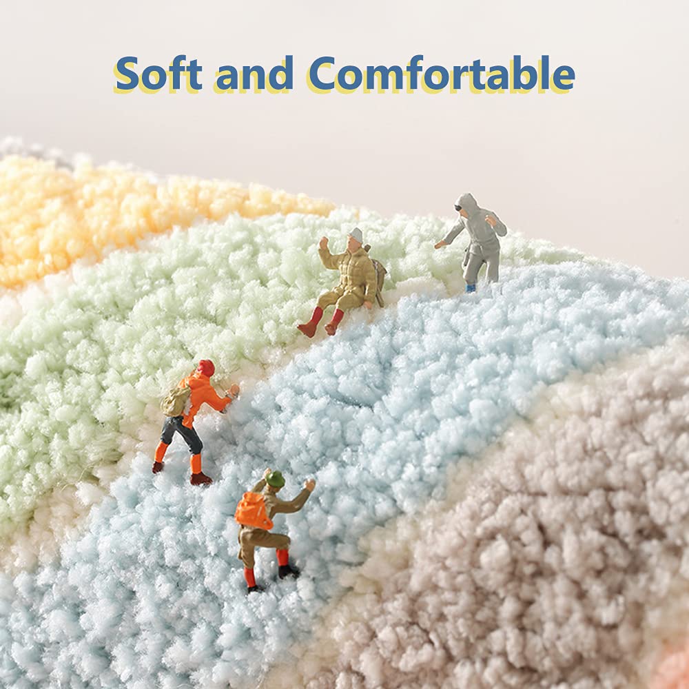 Akegna Rainbow Flocking Bath Mat, Bathroom Rug Water Absorbent Non-Slip Soft Microfiber Carpet Mat For Tub Sink Shower And Bath