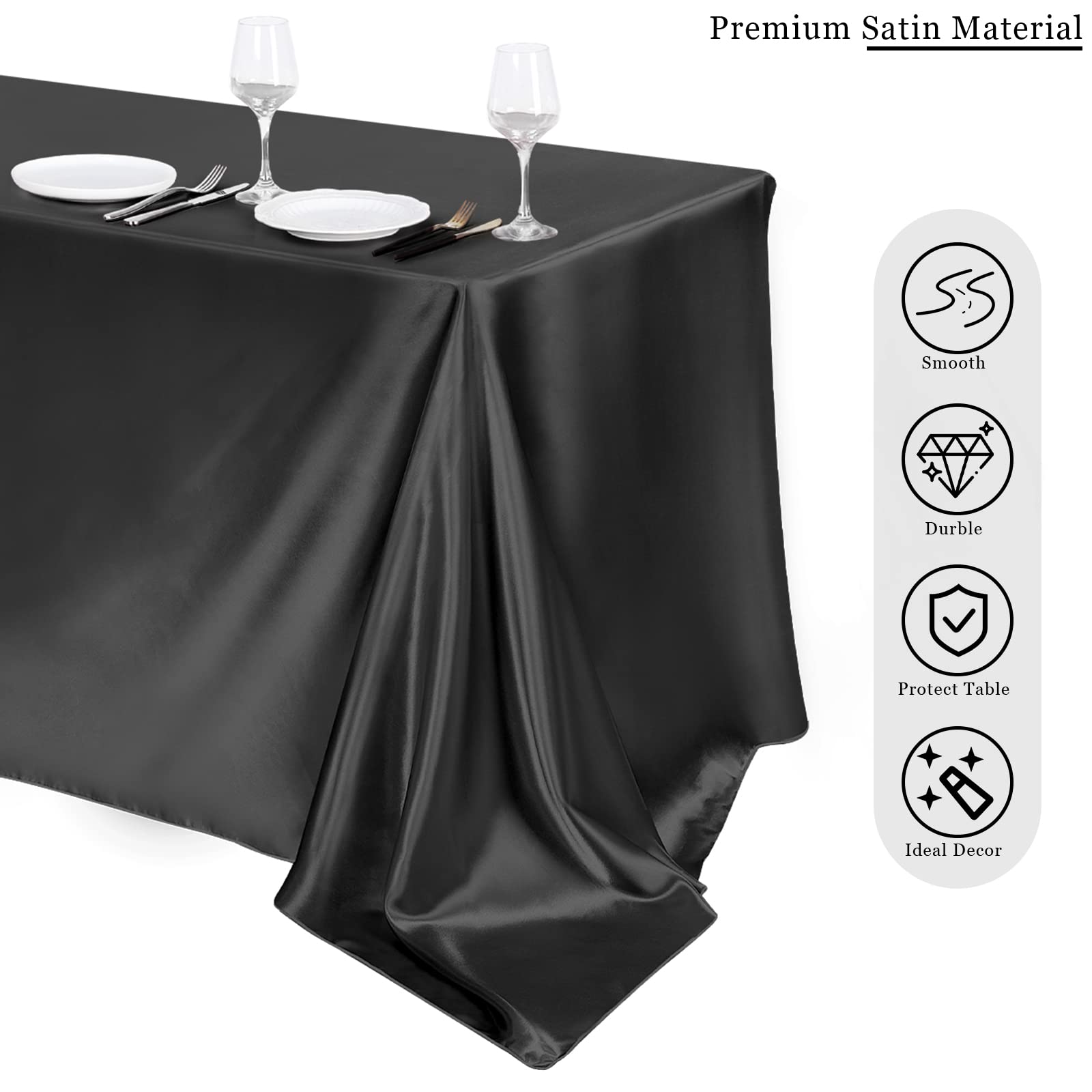 Turstin 4 Packs Satin Tablecloth 102 X 58 Inch Overlay Satin Table Cover Rectangle Bright Silk Tablecloth Smooth Fabric Table De