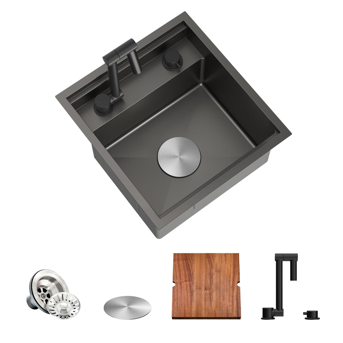 Torva Rv Kitchen Sink, 16 X 17 X 9 Inch Undermount Bar Sink 16 Gauge Stainless Steel Single Bowl Workstation Sink With Faucet Cu
