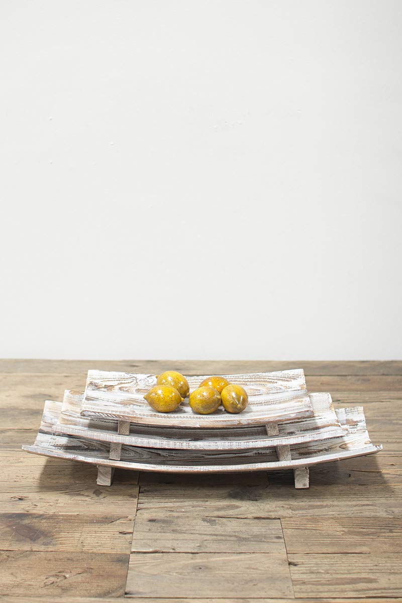 SET OF THREE RECTANGLE CURVED WOODEN BOWLS