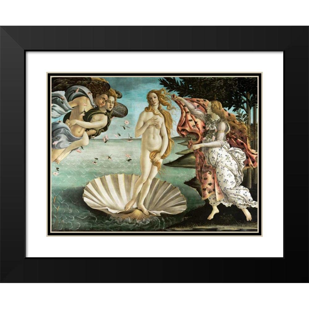 Artdirect La Nascita Di Venere 18X15 Black Modern Wood Framed With Double Matting Museum Art Print By Botticelli, Sandro