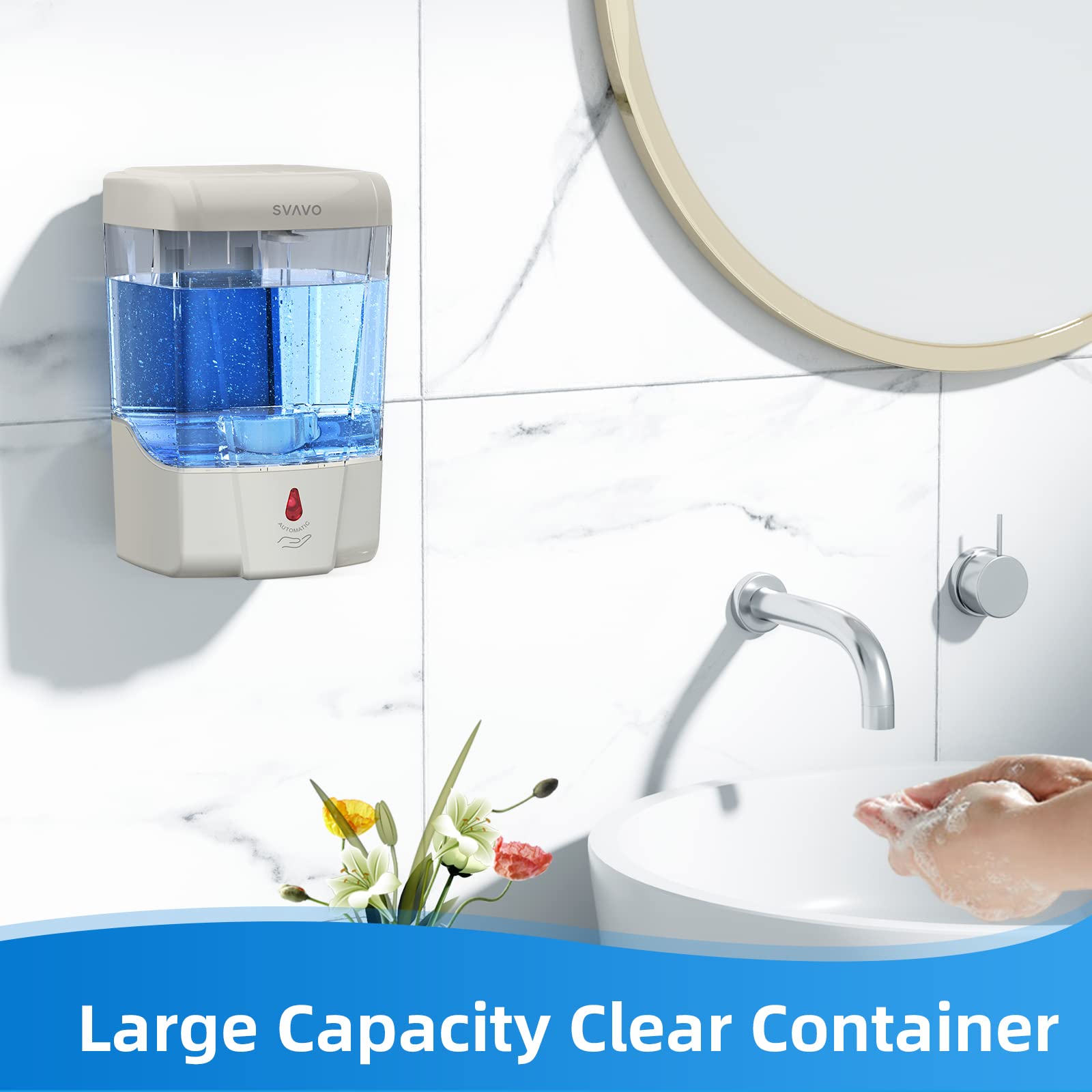 SVAVO Automatic Hand Sanitizer Dispenser  21oz/600ml Touchless Soap Dispenser Wall Mounted  Touch-Free Liquid soap Dispenser Sensor Soap Dispenser for Kitchen Hotel Restaurant Bathroom Gray