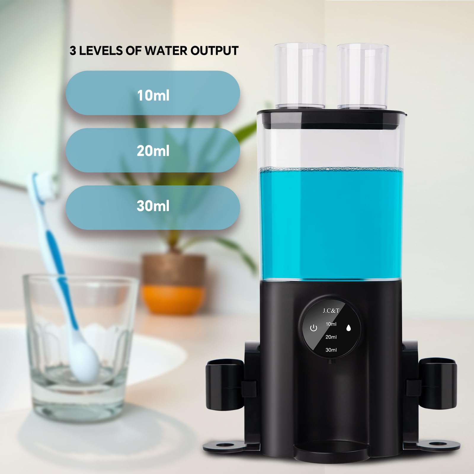 J.C&T Mouthwash Dispenser For Bathroom, 650Ml(21.98 Fl Oz) Smart Mouthwash Dispensers Toothbrush Holders Wall Mounted,Wall Mount
