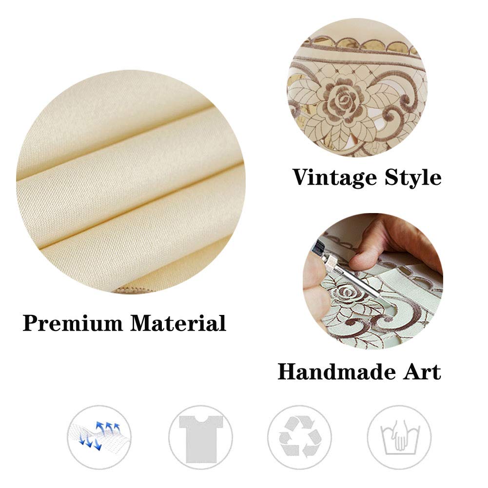 AMZALI Round Table Cloth Flower Embroidered Tablecloth Wrinkle Free & Stain Resistant Fabric Table Cover for Kitchen Dinner (60 inch)