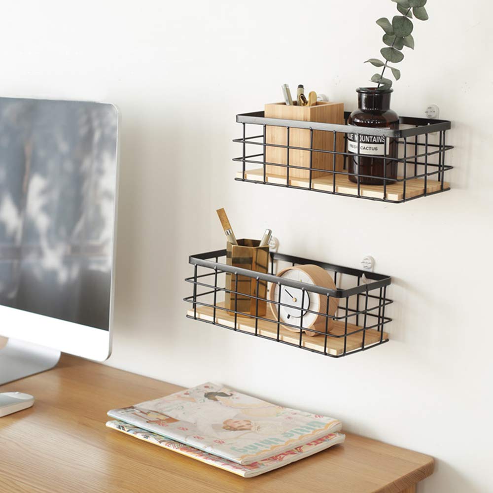 Tieyipin Small Metal Wire Storage Basket, Detachable Wood Base Storage Organizer Bin Basket For Kitchen Cabinets, Bathroom, Pant