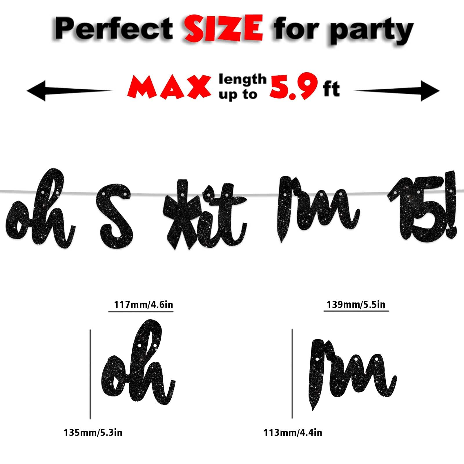 Oh Im 15! Banner Backdrop Glitter Black Hallo Fifteen Cheers To 15 Years Old Theme Decor For Boy Girl Happy 15Th Birthday Party
