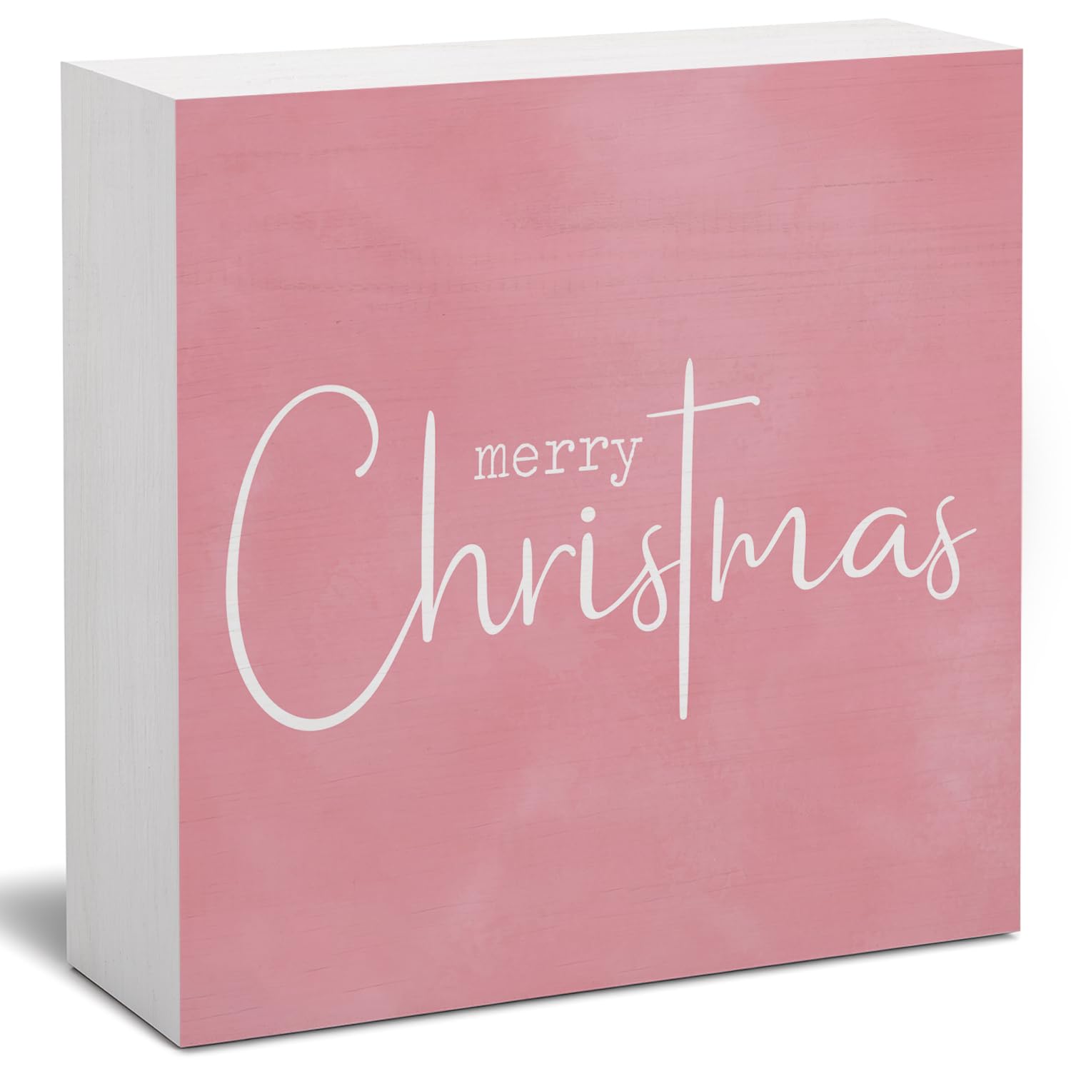 FLVGE Pink Christmas Decor, Pink Christmas Decorations for Home, Merry Christmas Wooden Box Sign Decor, Xmas Holiday Home Decor 