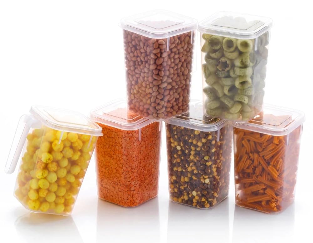 Homewiz Airtight Kitchen Storage Box With Handle 1000Ml Pack Of 6 | Food Grade BpaFree Kitchen Jars | Storage & Containers Set 