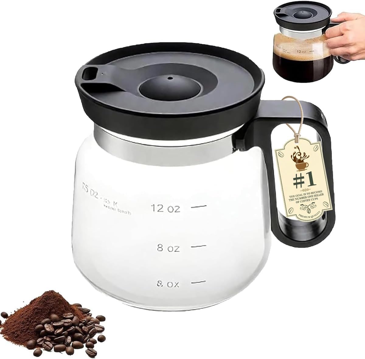 16 Oz Glass Coffee Pot Mug Mini Coffee Cup with Handle and Spill Proof Lid