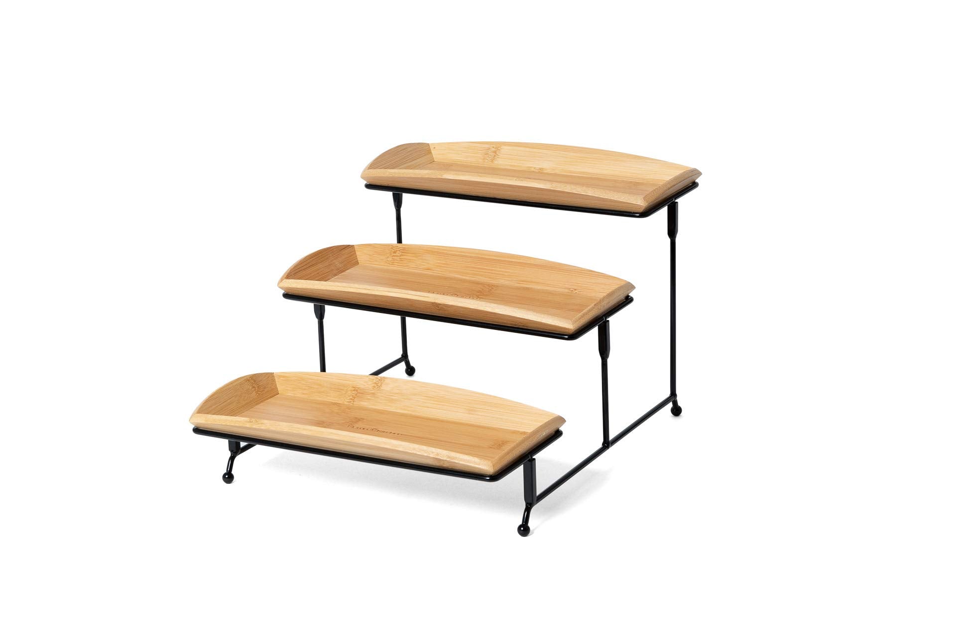 Nature'S Kitchen Bamboo Wood Serving Tray Set For Dessert Coffee Appetizers, 3 Pack Of 12 X 5.75 Inch Serving Platters
