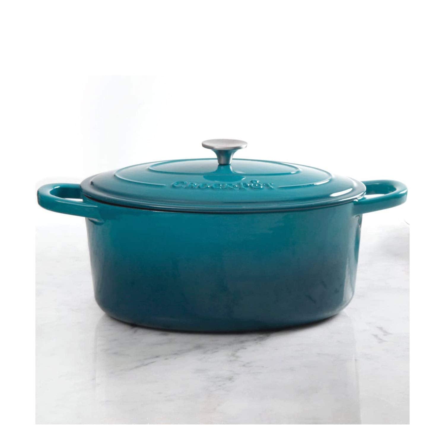 Crock-Pot Artisan Oval Enameled Cast Iron Dutch Oven, 7-Quart, Teal Ombre