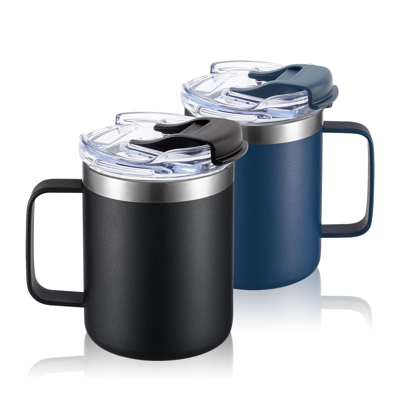 ALOUFEA 12oz Stainless Steel Insulated Coffee Mug with Handle, Double Wall Vacuum Travel Mug, Tumbler Cup with Fliping Lid, Blac