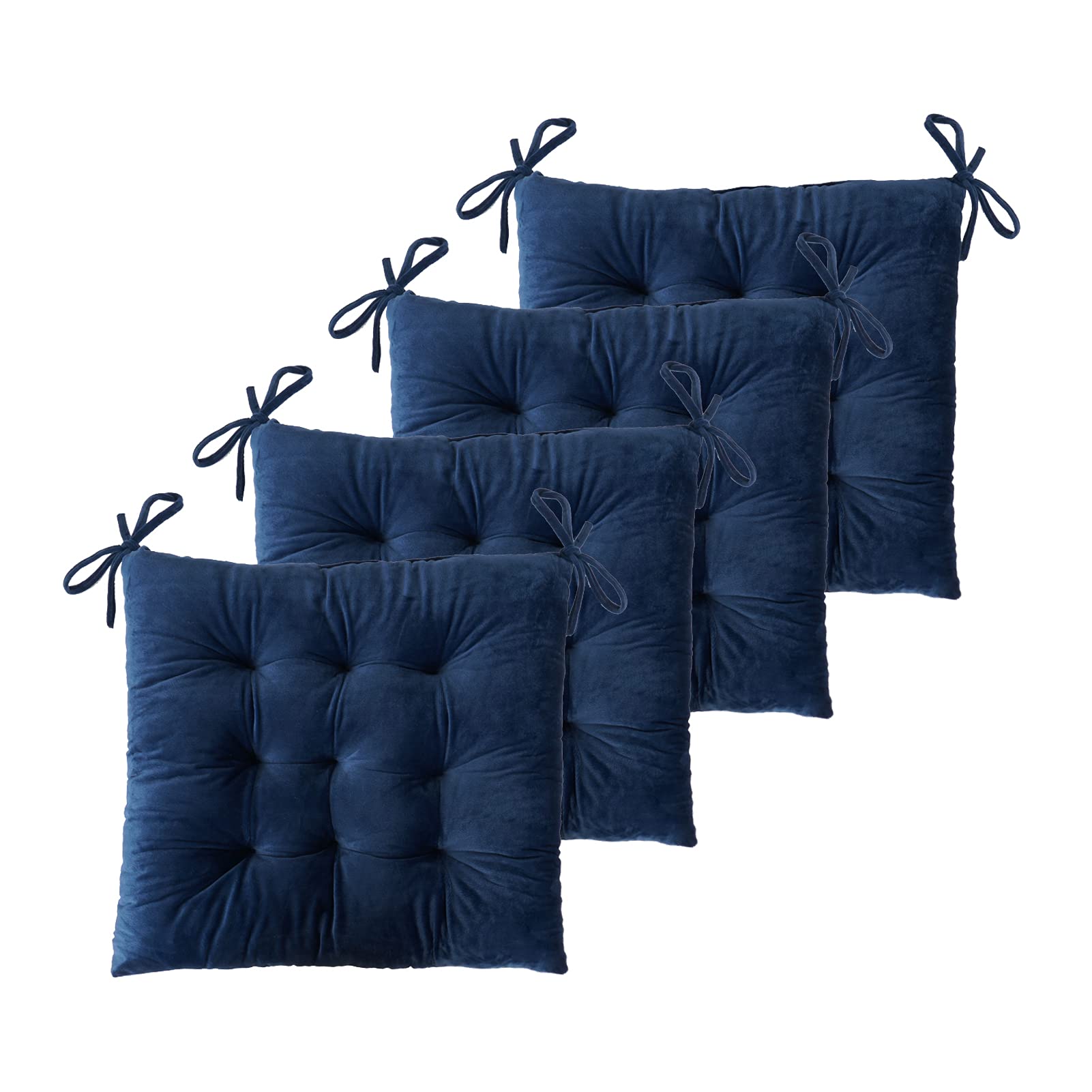 ELFJOY Set of 4 Square Chair Pads Indoor Seat Cushions Pillows with Ties Thick Soft Seat Cushion for Kitchen Dining Office Chair