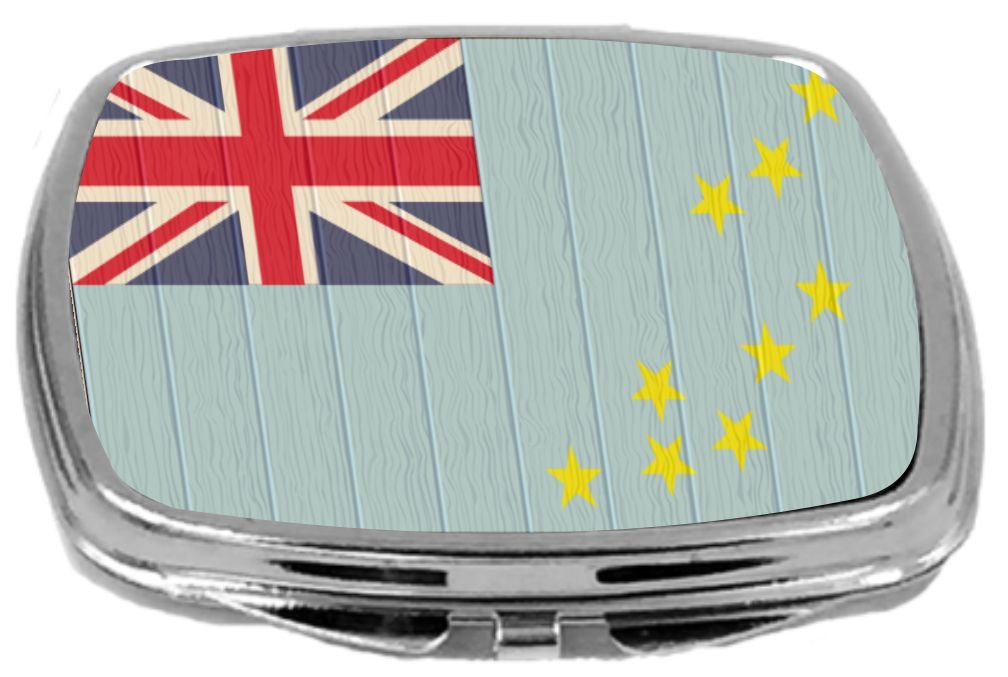 Rikki Knight Compact Mirror On Distressed Wood Design, Tuvalu Flag, 3 Ounce