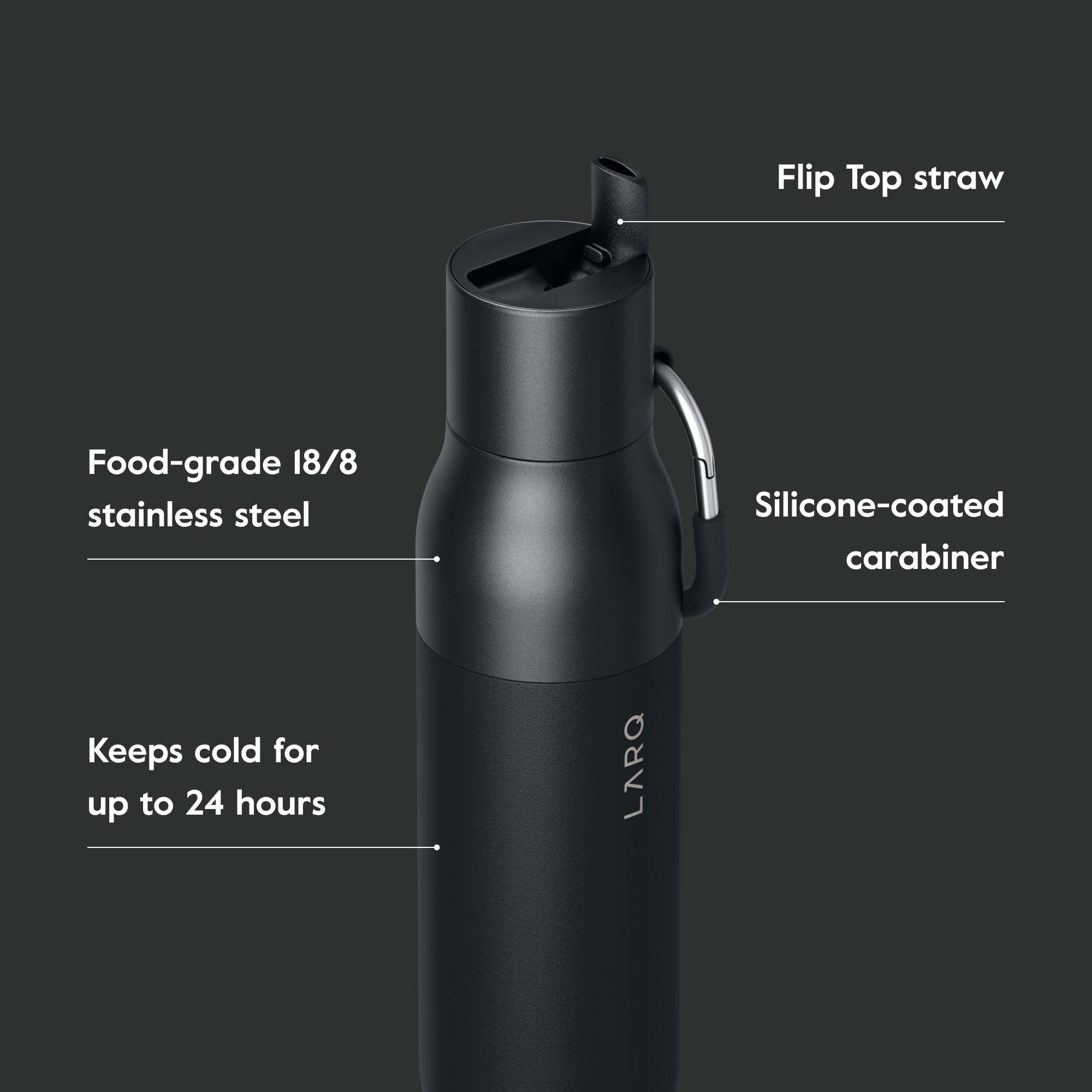 Larq Bottle Flip Top 17 Oz - Insulated Stainless Steel Water Bottle With Straw | Thermos, Bpa Free | Reusable Water Bottle For S