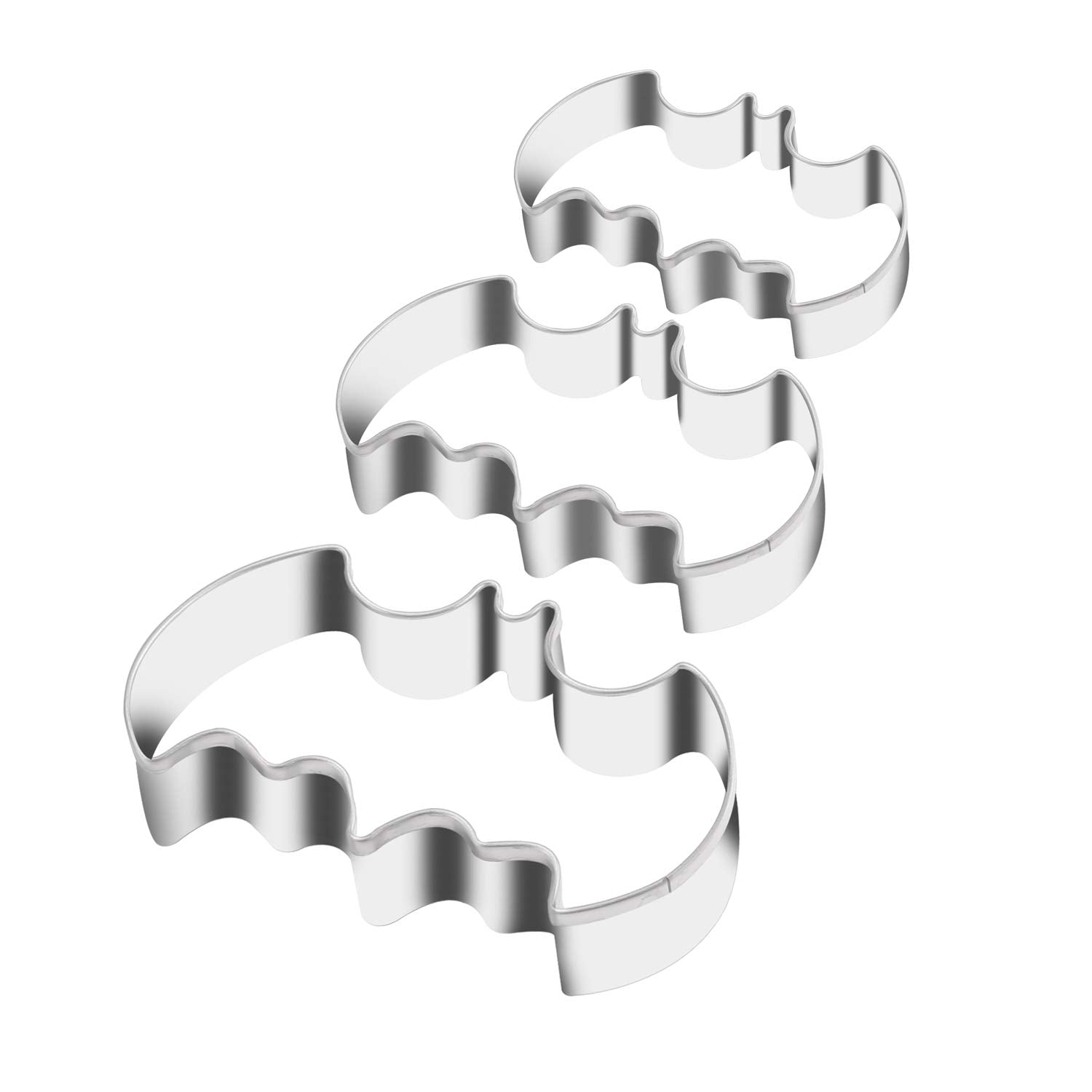 Kspowwin 3 Pack Cookie Cutters Set Stainless Steel Bat Shape Halloween Biscuit Cookie Cutter (3 Pieces Cookie Cutters)