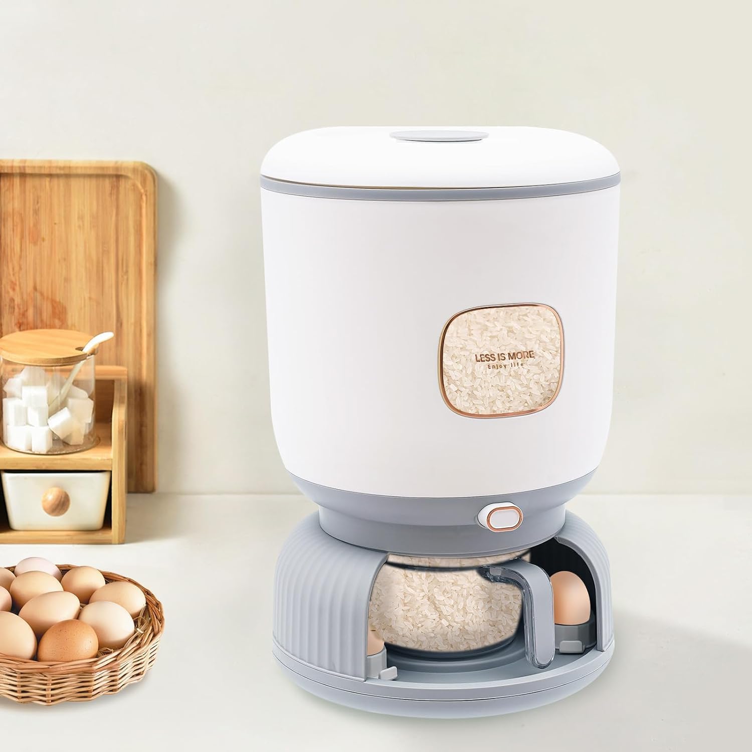 Ekylip Upgrade Rice Dispenser With Lid, Droplet Shape Transparent Visible Grain Storage Box For Cereal, Rice, Coffee Bean, Snack