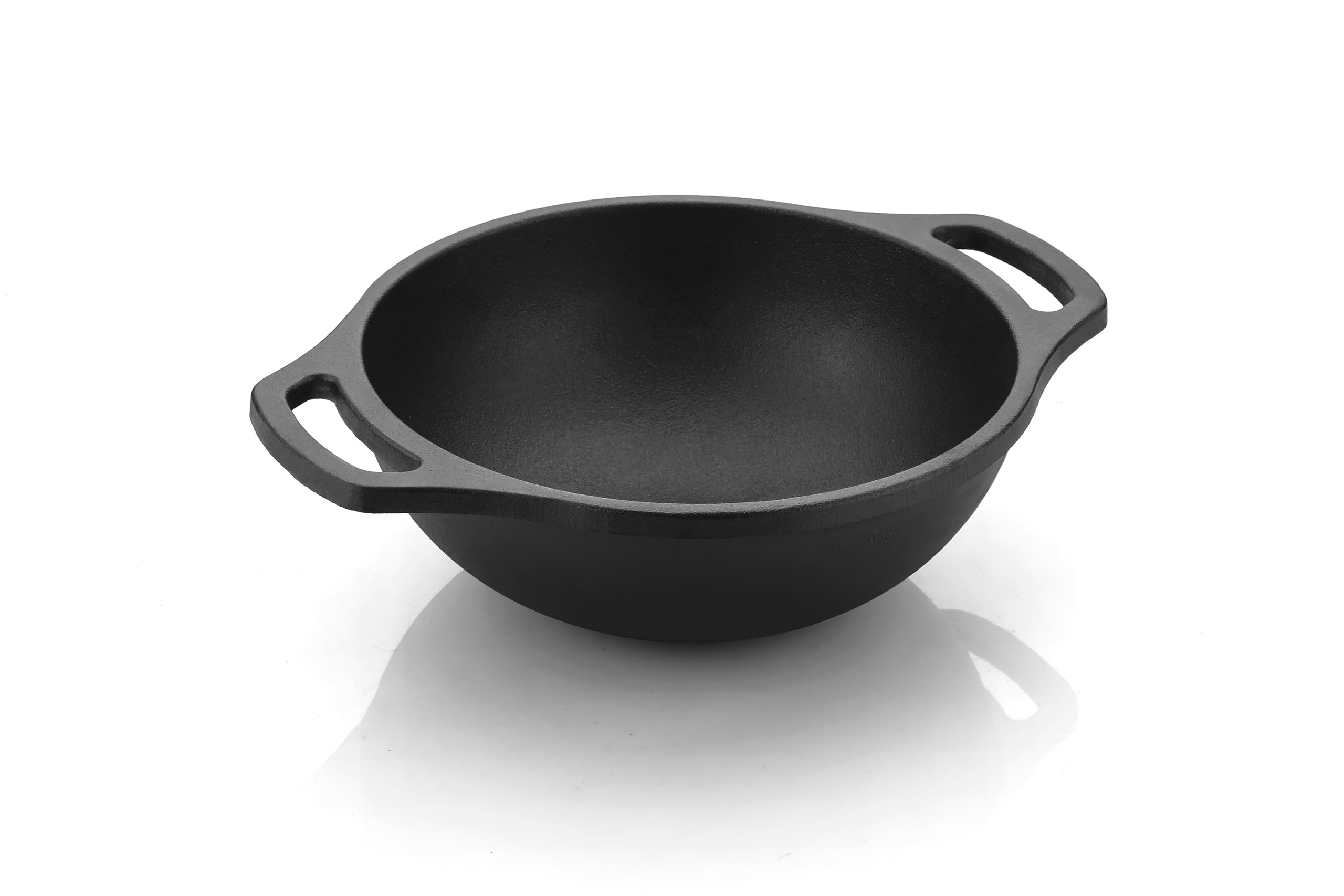 Roston Cast Iron Kadai Pre Seasoned Kadhai Wok 20 Cm Cast Iron Cookware Deep Kadai, Iron Deep Kadai, Black(8 Inch)|Induction And