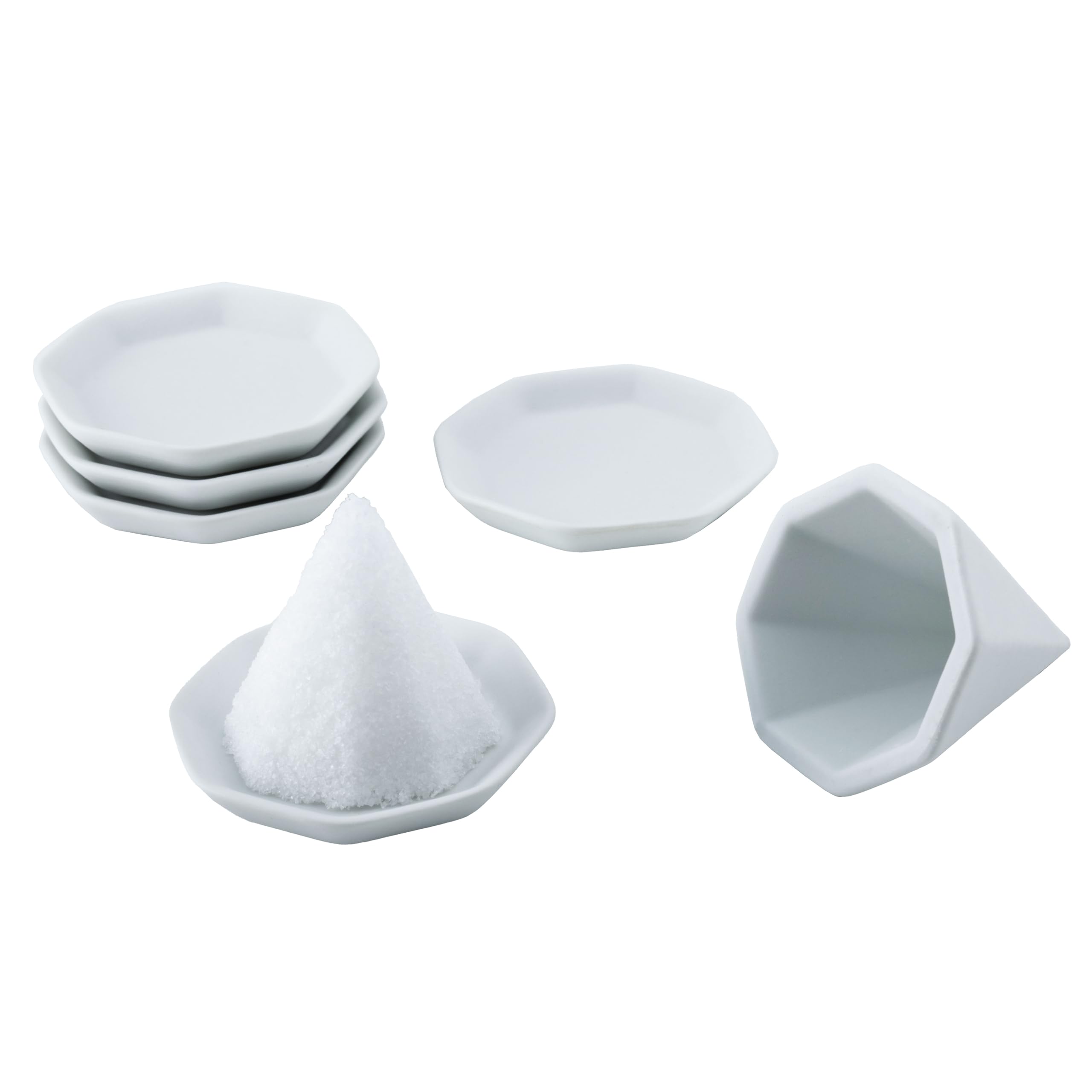 ????(Kamidananosato) Kamidano-no-Sato [Morishio Set] Octagonal Salt Set, Small, with 5 Unglazed Octagonal Plates - White