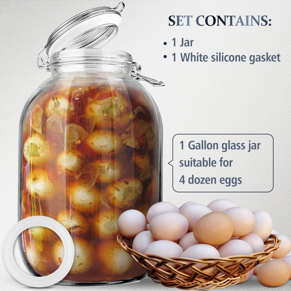 Folinstall 1 Gallon Glass Jar With Airtight Lid, Large Mason Jar For Pickled Eggs, Clear Glass Storage Jar For Kombucha, Limonce