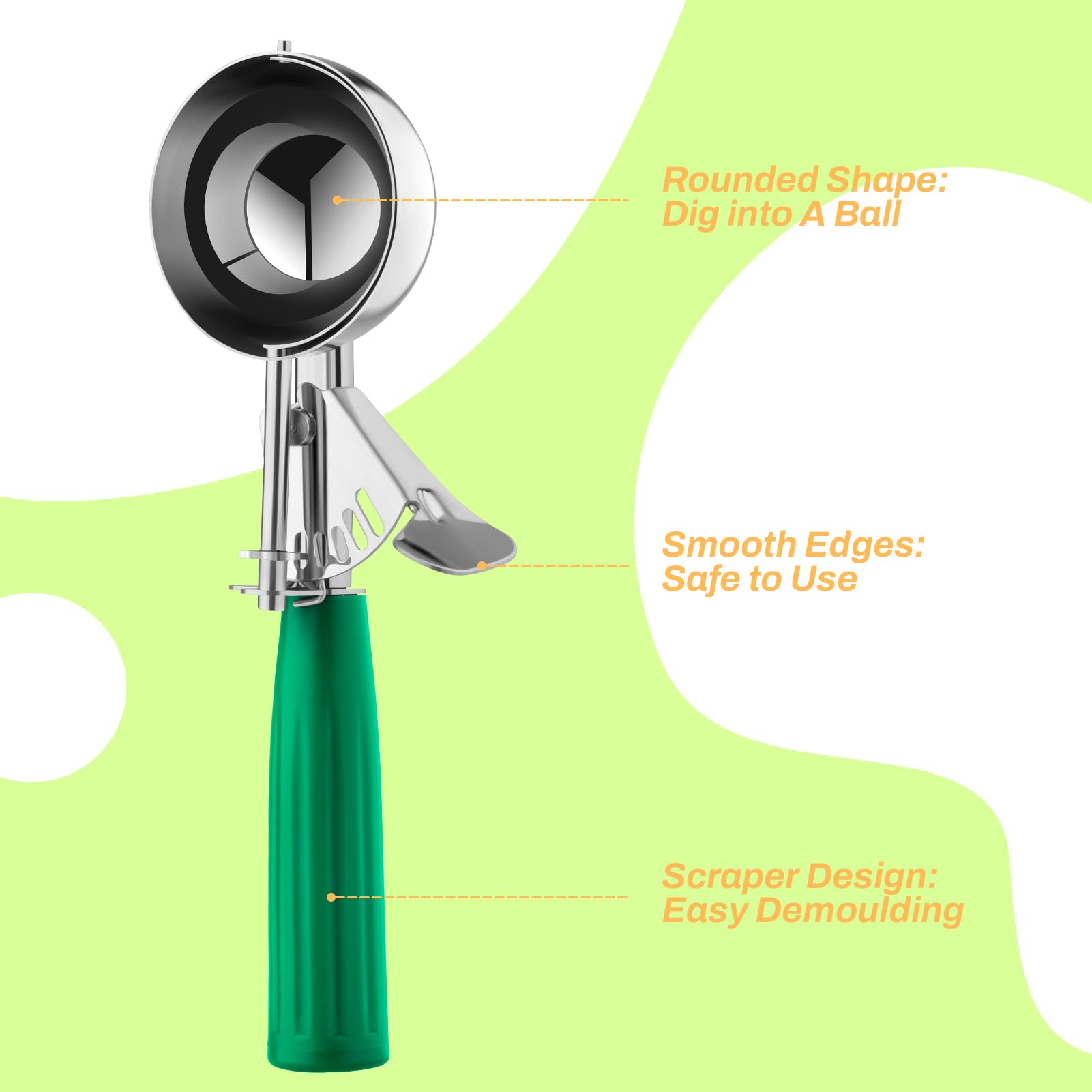 Ice Cream Scoop, Ice Cream Scooper Set Include Different Sizes, Heavy Duty Ice Cream Scoop With Trigger, Polishing Stainless Ste