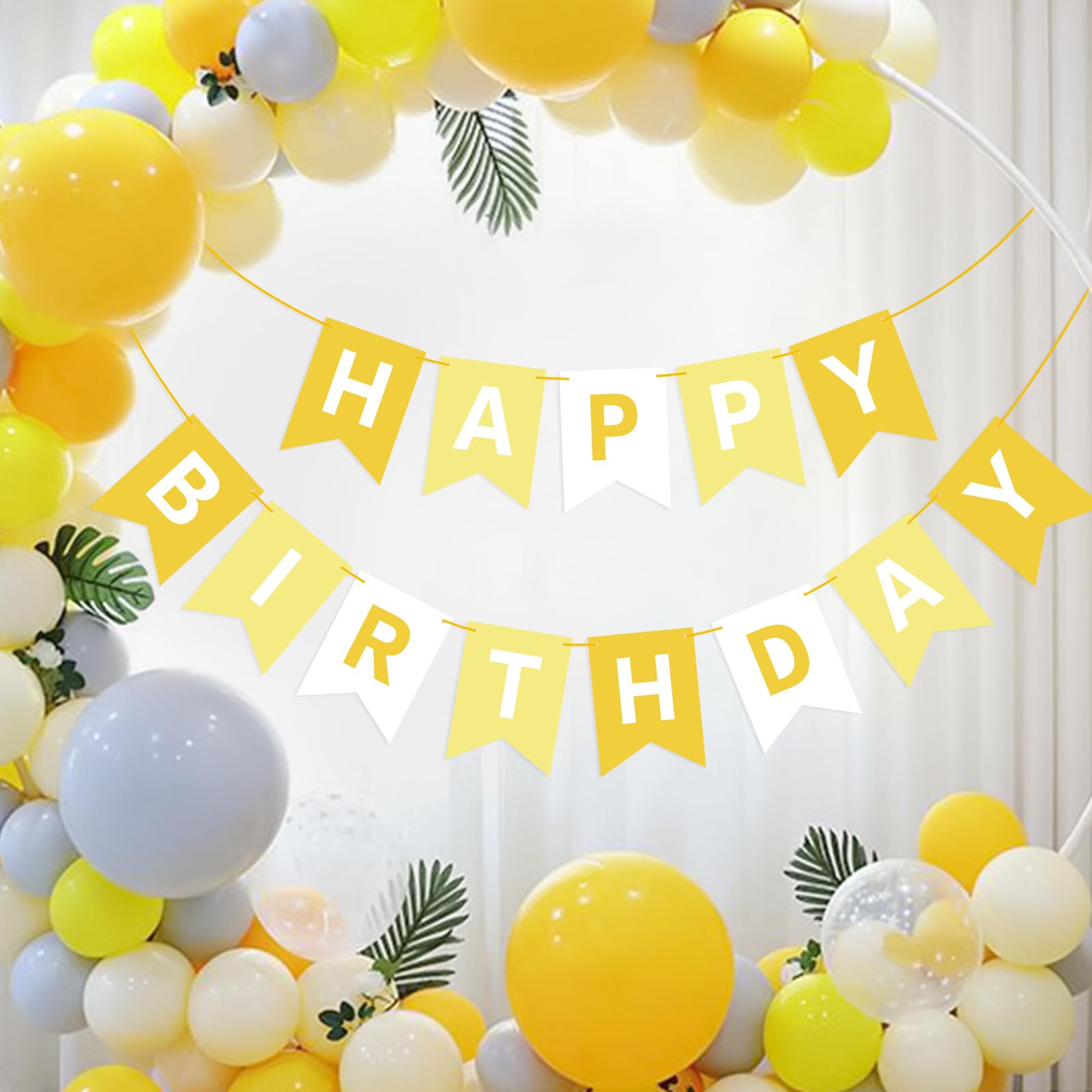 Waenerec Yellow Happy Birthday Banner Sign Happy Birthday Bunting Banner Garland For Kids Girl Woman Birthday Tea Party Decorati