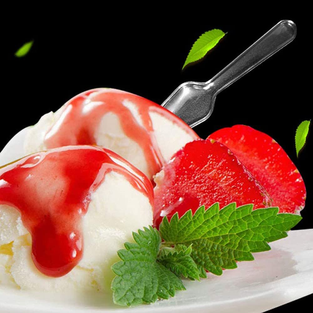 Zzhxsm 100Pcs Plastic Clear White Ice Cream Dessert Scoops Disposable Tasting Spoon Scoops For Kitchen Tableware, 3 Inch Long