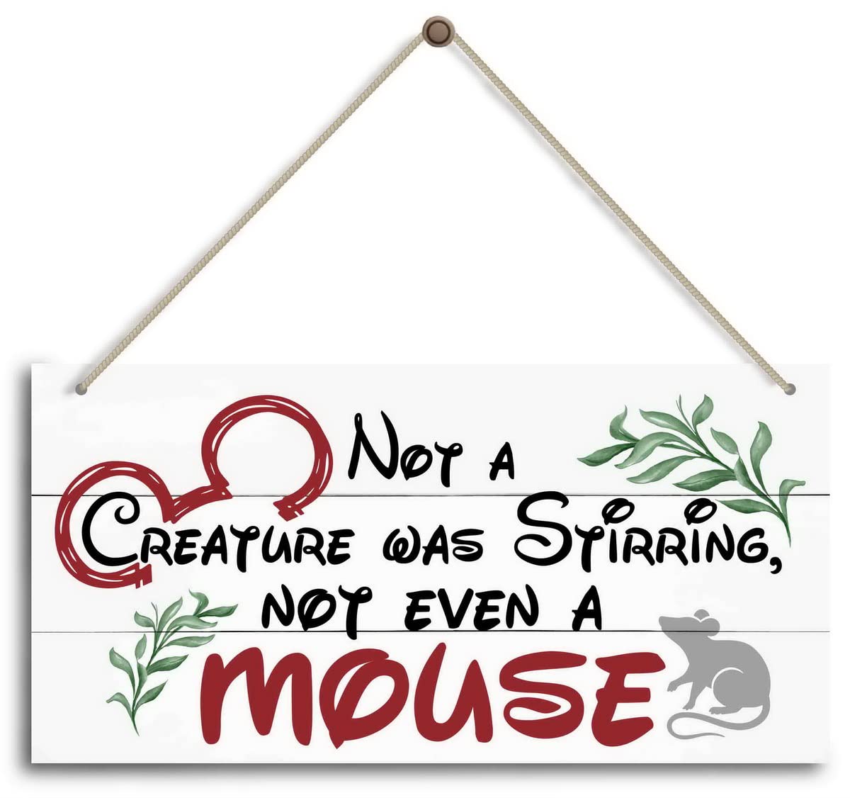 Christmas Door Sign Decor, Not a Creature was Stirring, not Even a Mouse, Winter Seasonal Christmas Wall Art Hanging Wooden Sign