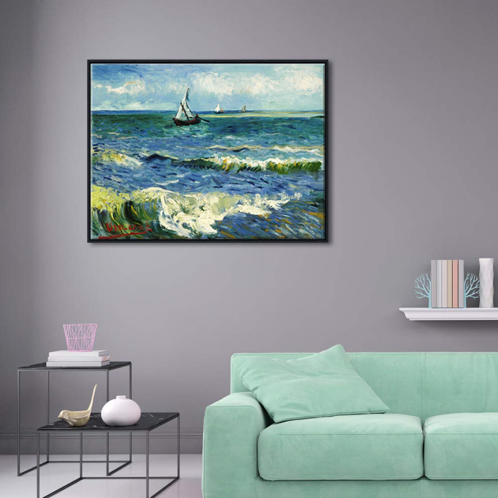 Wieco Art Framed Art Prints Seascape At Saintes Maries By Vincent Van Gogh Modern Canvas Prints Sea Pictures On Canvas Wall Art