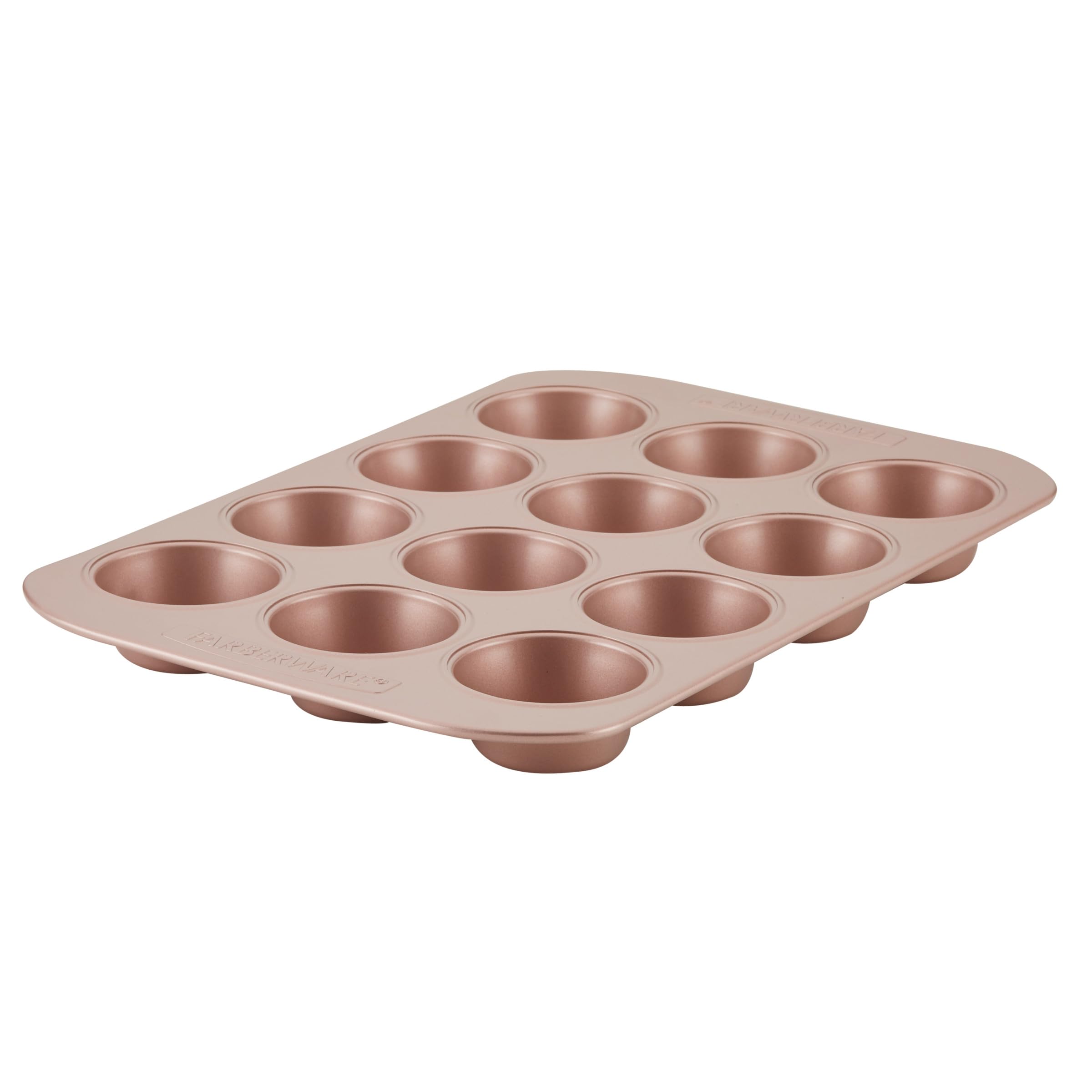 Farberware 47776 Nonstick Bakeware, Nonstick Muffin Pan / Cupcake Pan - 12 Cup, Rose Gold Red