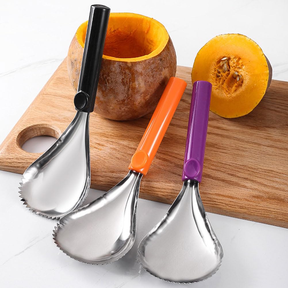 Luozzy 3Pcs Manual Pumpkin Corer Scoop Pumpkin Pulp Separator Stainless Steel Pumpkin Scooper (Orange, Purple, Black)