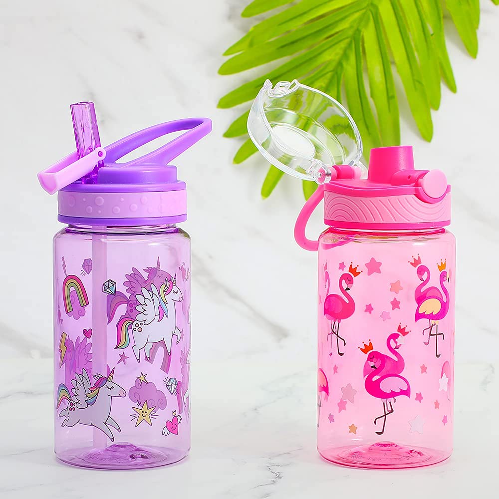 Home Tune 16Oz Kids Water Drinking Bottle - Tritan Bpa Free, Auto Flip Chug Lid, Sip Straw Lid, Carry Loop, Lightweight, Leak-Pr